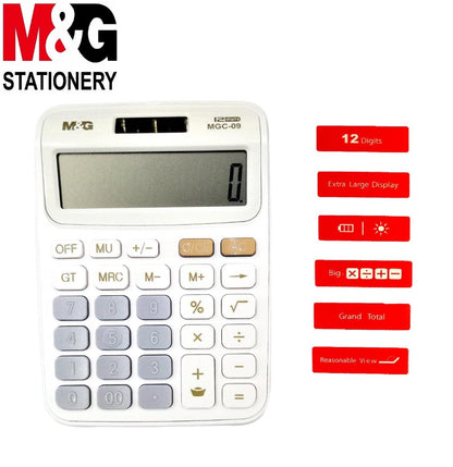 M&G Electronic Desktop Calculator - Dual Power - 12 Digits - No:98775