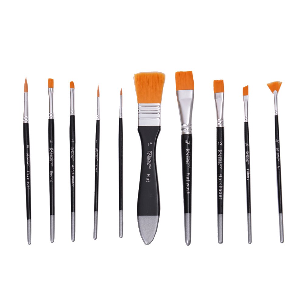 مجموعة فرش رسم من النايلون بألوان أكريليك - 10 قطع - رقم المنتج: BRA1028 