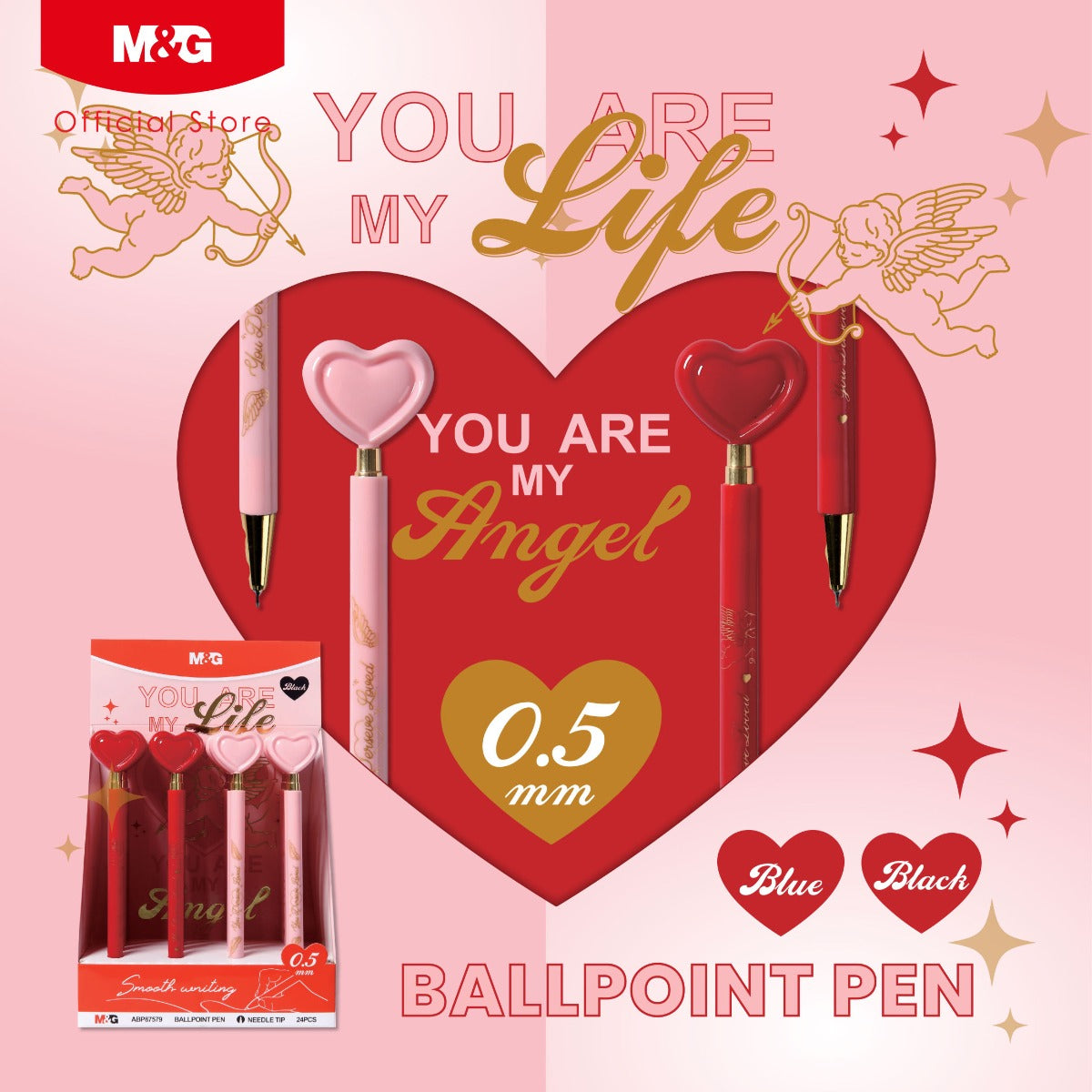 M&G Chenguang Heart-Shaped Needle Tip Ballpoint Pen 0.5mm - 1pcs - No:ABP87579