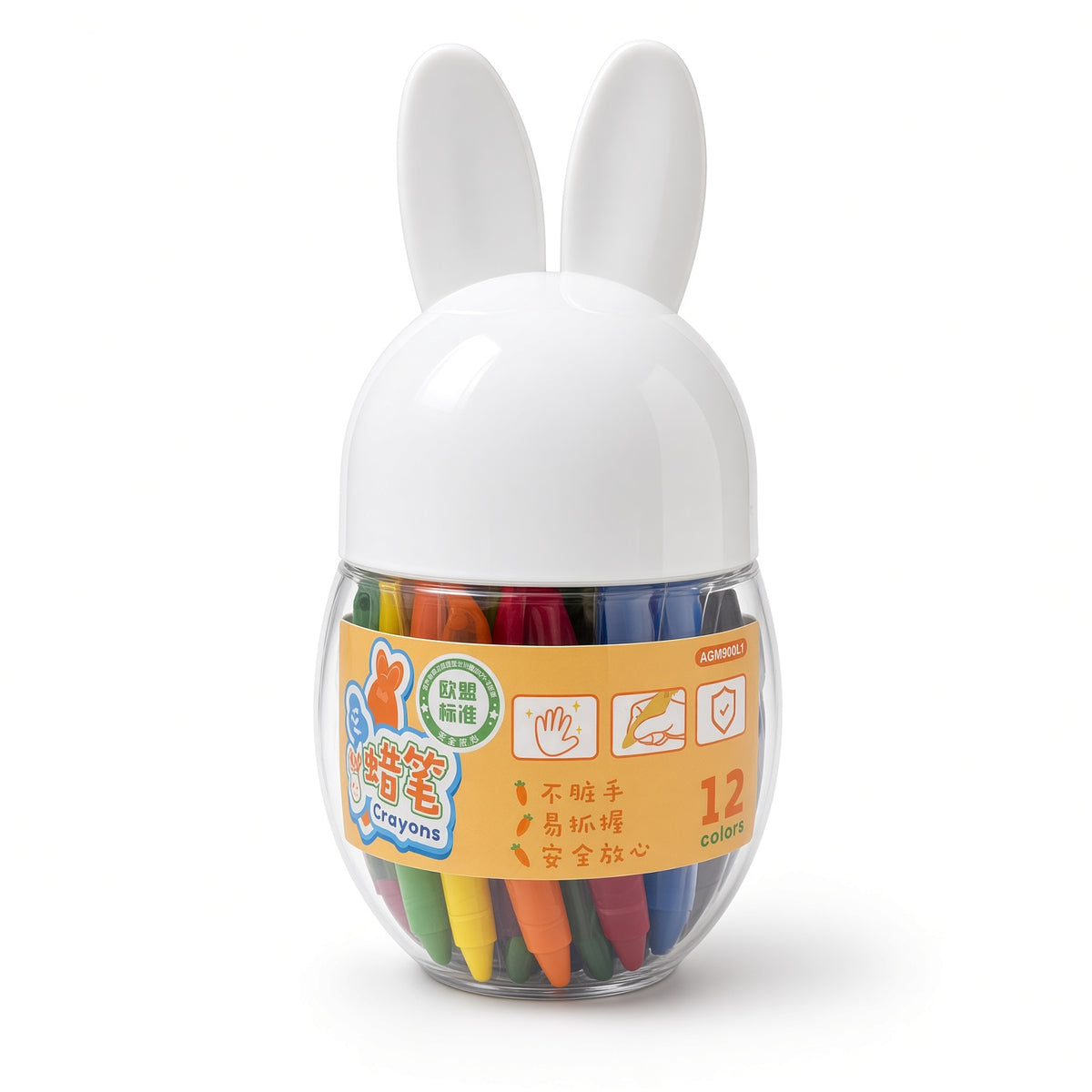 M&G Chenguang Bunny-Shaped Crayon Set – 12 Colors, Easy-Grip Design, Creative Coloring Crayons – No: AGM900L1