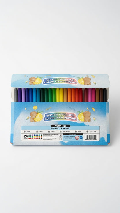 M&G Chenguang Plastic Crayons 24 Colors – Non-Toxic, Smooth Drawing Set for Kids & Artists - No:AGMX4165