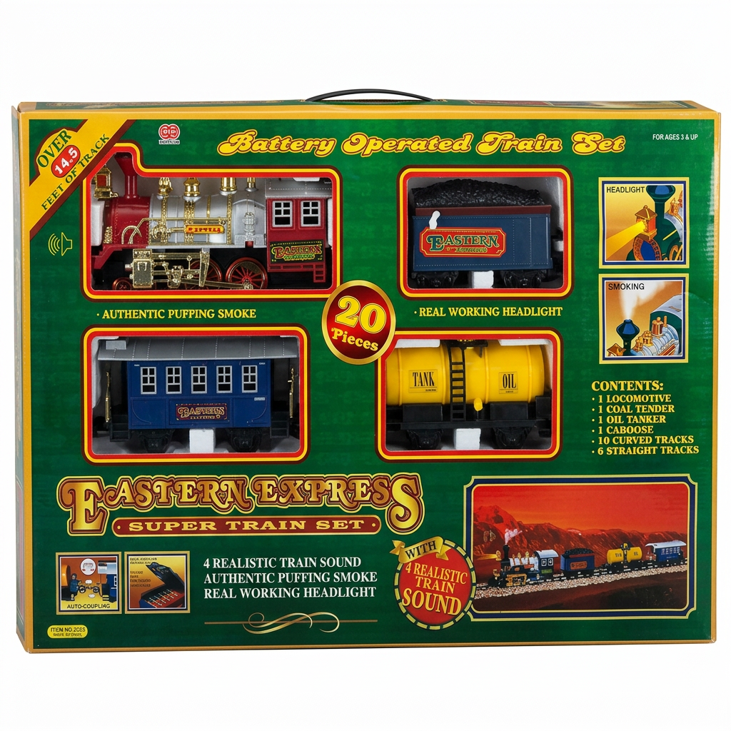 Child playing with the battery-operated electric railway train set