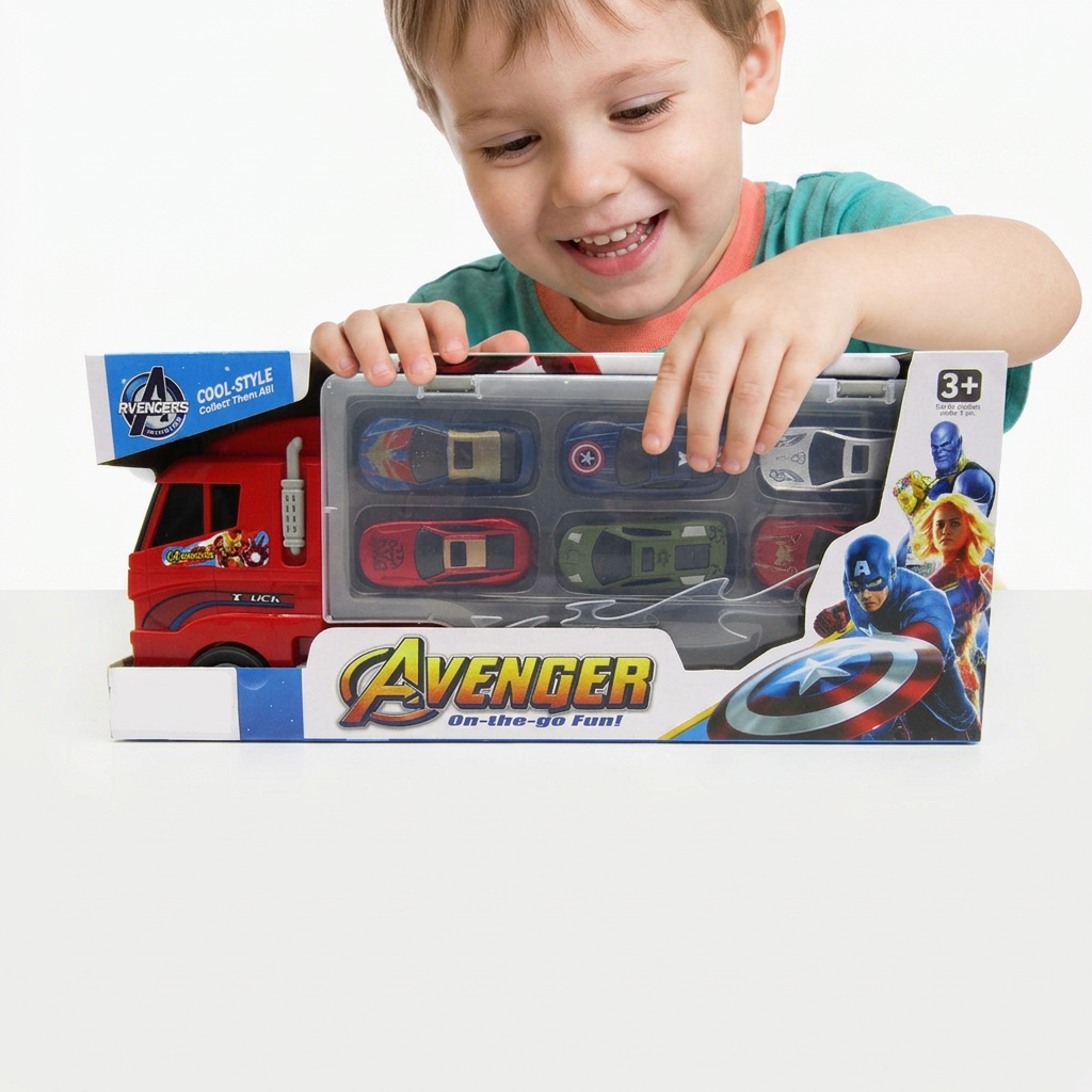 Child playing with the Avenger transport truck playset