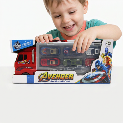Child playing with the Avenger transport truck playset