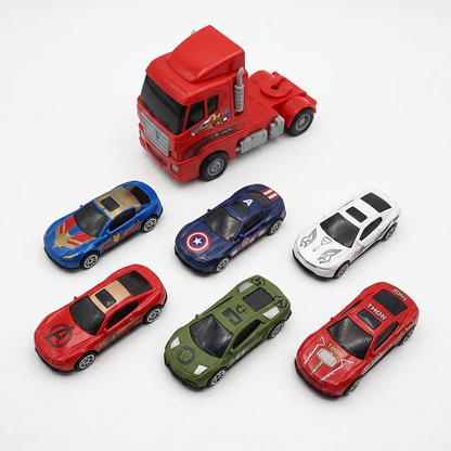 Avenger transport truck playset with vehicles flatlay