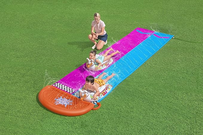 Bestway H2OGO Lawn Double Water Slide with 2 Inflatable Llama Shaped Ride-On Floats - 488 cm - No:52320