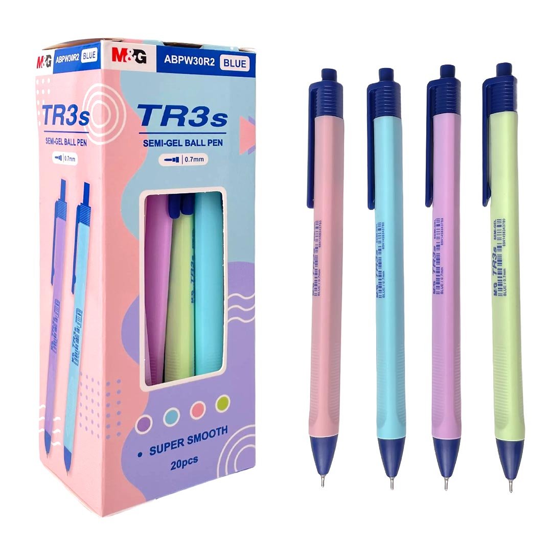 M&G Chenguang TR3S Semi-Gel Ballpoint Pen 0.7mm – Retractable Blue Ink Pen with Ergonomic Grip – 1 Pcs - No: ABPW30R2