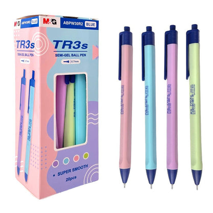 M&G Chenguang TR3S Semi-Gel Ballpoint Pen 0.7mm – Retractable Blue Ink Pen with Ergonomic Grip – 1 Pcs - No: ABPW30R2