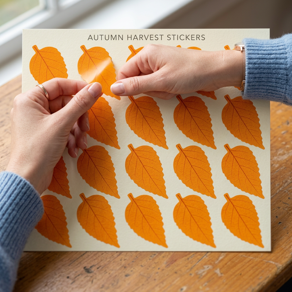 Teacher placing an El Manar orange leaf reward sticker on a notebook