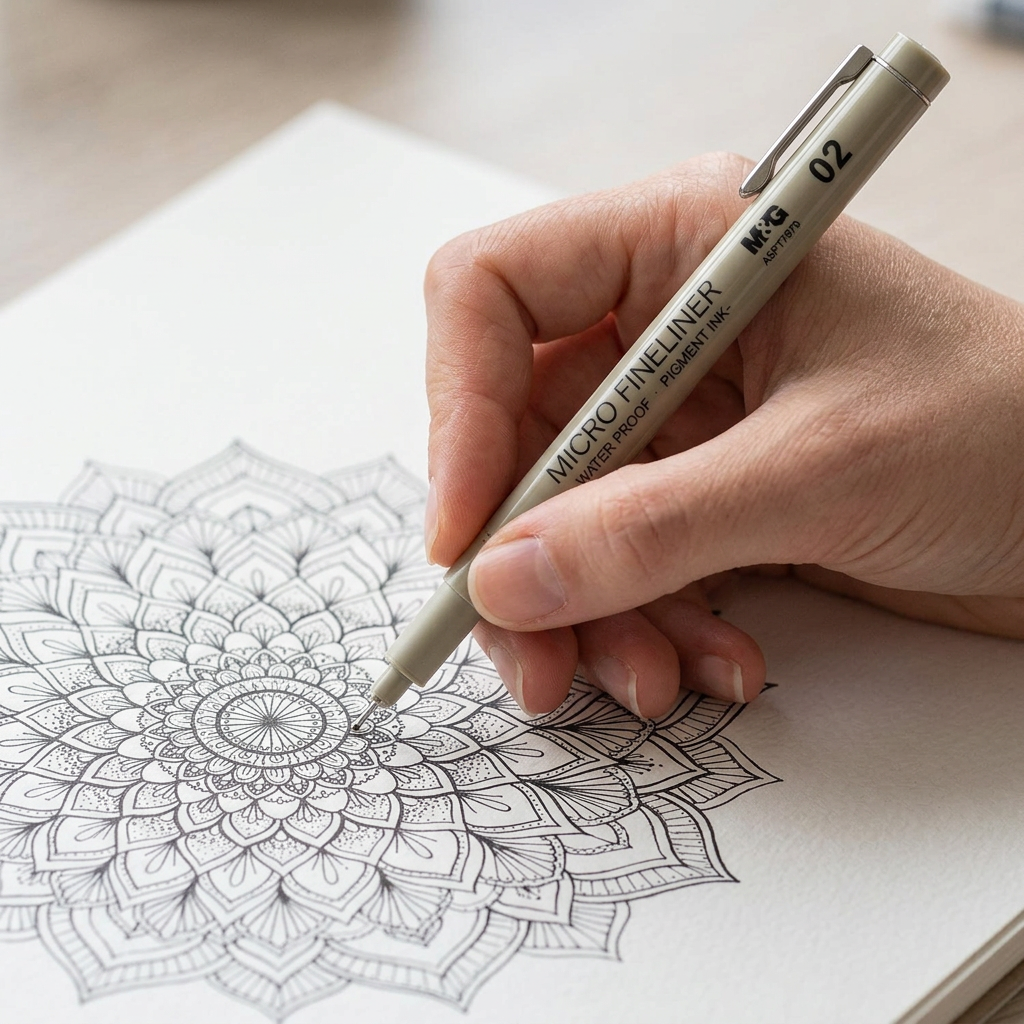 Hand drawing fine line art with the M&G 0.2mm micro fineliner pen