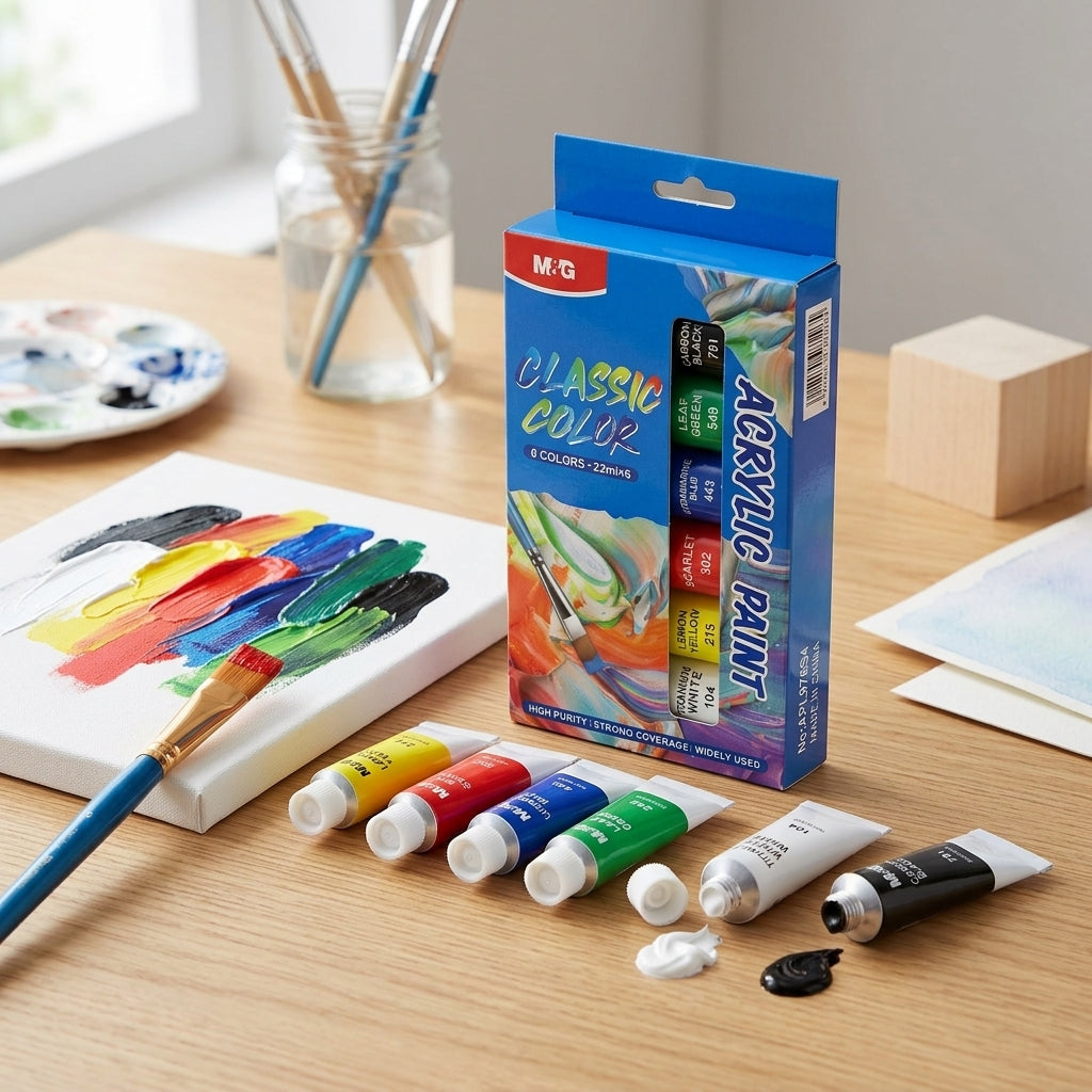 M&G Chenguang Classic Color Acrylic Paint Set – 6 Vibrant Colors (22 ml) High Purity & Strong Coverage - No:APL976S4
