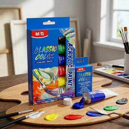 M&G Chenguang Classic Color Acrylic Paint Set – 6 Vibrant Colors (22 ml) High Purity & Strong Coverage - No:APL976S4