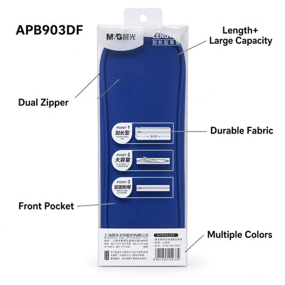 M&G Chenguang Length+ Large Capacity Pencil Case with Dual Zipper – Durable Fabric Stationery Organizer - 1pcs - No: APB903DF
