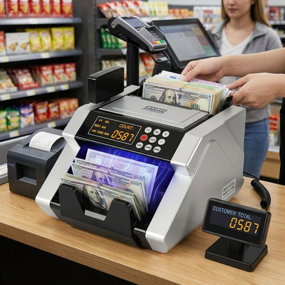 Automatic Money Counting Machine with UV & MG Detection – Digital Bill Counter with External Display - No: F19