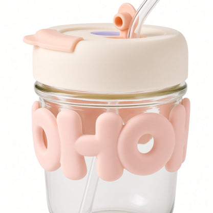 Cute OHOI Kids Water Bottle with Straw Water Cup, Glass Cup, Straw Cup for Women, Cute Portable Heat Resistant Cup – 480ml