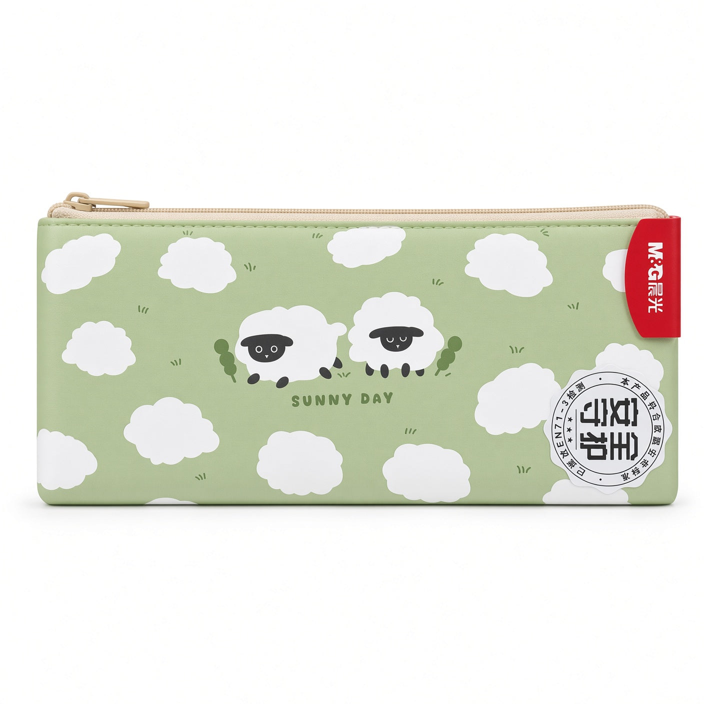 M&G Chenguang Length+ Pencil Case with Cute Sheep Design – Large Capacity Zipper Pouch, - Assorted Color - 1pcs – No: APB932NN