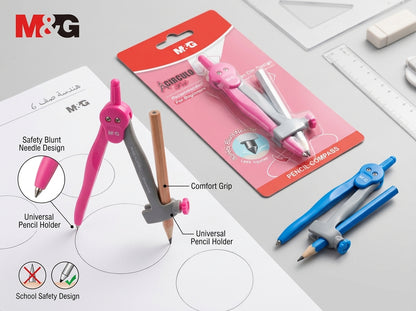 M&G Chenguang Beginner Pencil Compass  – Safety Blunt Needle Geometry Compass with Pencil Holder for Students - 1pcs - No: ACS908L2