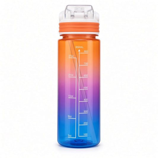 BEAUTY SPORT 850ml Sports Water Bottle with Straw & Flip-Top Lid – Reusable Leak-Resistant Bottle- Assorted Color