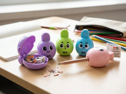 M&G Chenguang Cute Bunny Pencil Sharpener with Shavings Container – Single-Hole Manual Sharpener for Standard Pencils - 1pcs - No: APS912J0