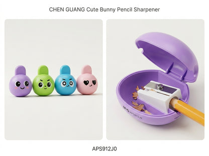 M&G Chenguang Cute Bunny Pencil Sharpener with Shavings Container – Single-Hole Manual Sharpener for Standard Pencils - 1pcs - No: APS912J0