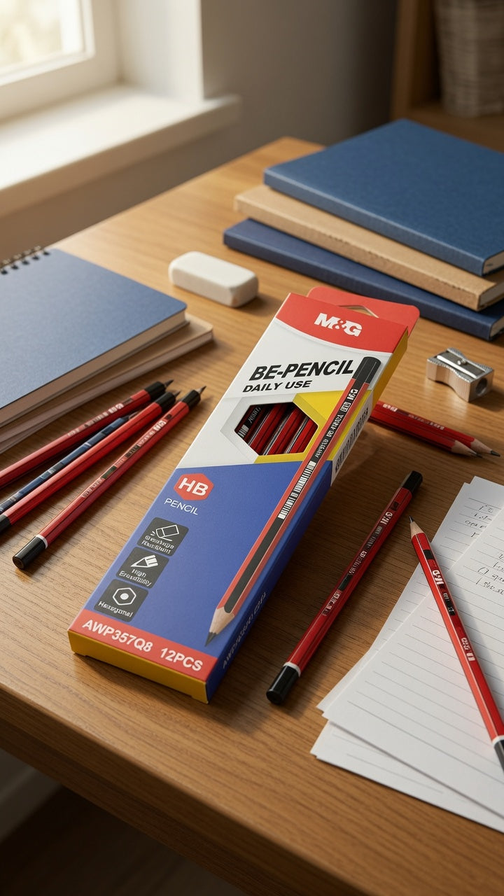 M&G Chenguang BE-PENCIL HB Wooden Pencils – Premium Graphite Pencils, Break-Resistant, High Erasability, Hexagonal Barrel, Pack of 12 - No:AWP357Q8