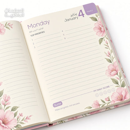Mofakera Pink Floral Hardcover Daily Agenda 2027 – Premium Planner with Gift Card & Bookmark - Size: A5 - Pink (Agenda)