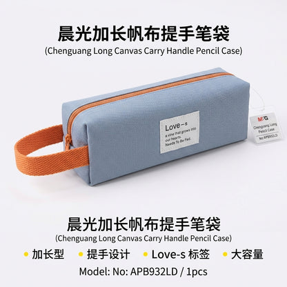 M&G Chenguang Long Canvas Pencil Case with Carry Handle – Large Capacity Stationery Organizer, Love-s Design - 1pcs - No: APB932LD