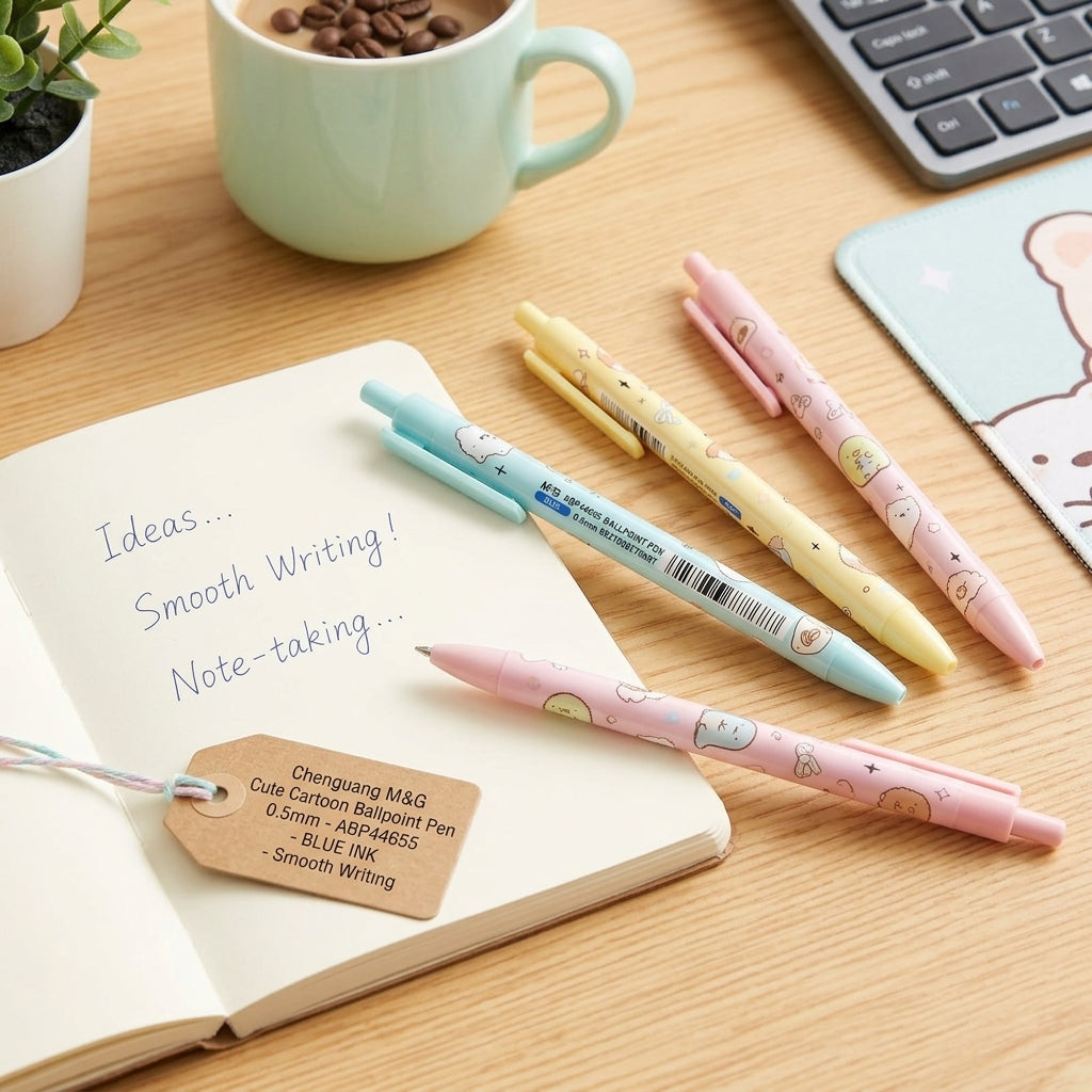 M&G Chenguang Cute Cartoon Ballpoint Pen 0.5mm – Smooth Writing Retractable Pen, Blue Ink - 1pcs -No:ABP44655