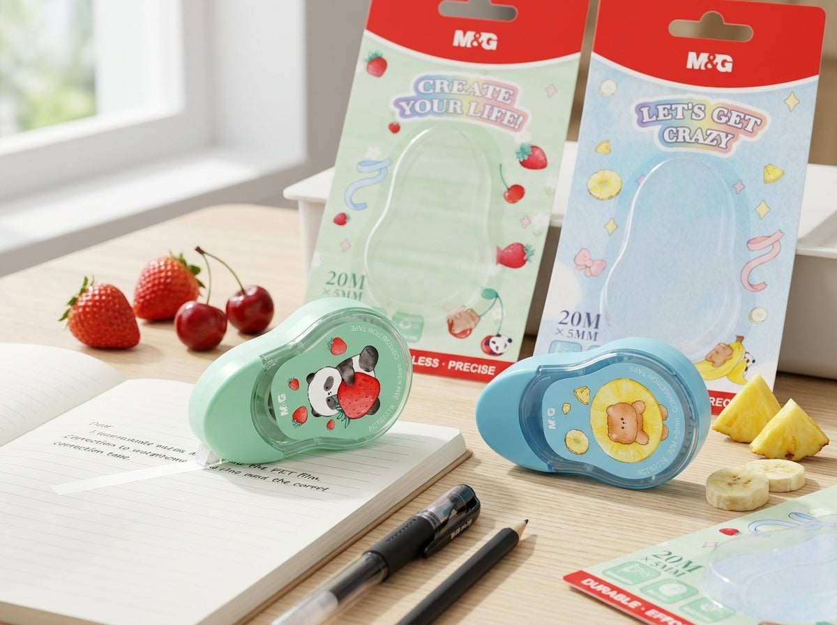 M&G Chenguang Cute Cartoon Correction Tape 20m x 5mm – PET Instant Dry Correction Tape, Panda & Bear Design - 1pcs - No: ACT52378
