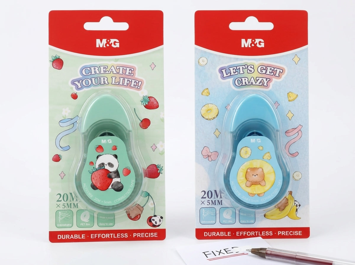 M&G Chenguang Cute Cartoon Correction Tape 20m x 5mm – PET Instant Dry Correction Tape, Panda & Bear Design - 1pcs - No: ACT52378