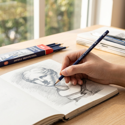 Hand shading a sketch with the M&G 4B graphite pencil