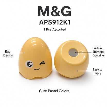 M&G Chenguang Egg-Shaped Pencil Sharpener with Built-In Shavings Container – Cute Pastel Design - 1pcs – No: APS912K1