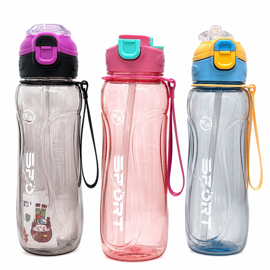 850ML Sports Water Bottle with Straw, Flip-Top Lid & Carry Strap - 1pcs - Assorted Color