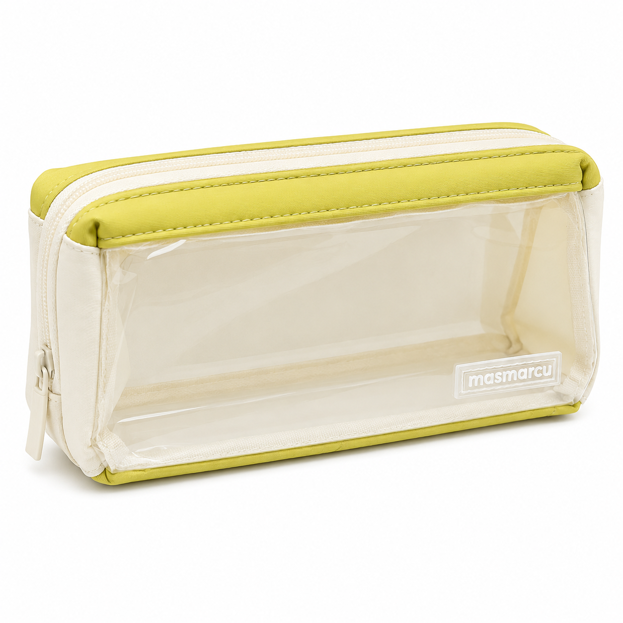 M&G Chenguang Masmarcu Transparent Large-Capacity Pencil Case with Double Compartments 2 Zipper – Yellow & White - No: BD0063