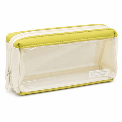 M&G Chenguang Masmarcu Transparent Large-Capacity Pencil Case with Double Compartments 2 Zipper – Yellow & White - No: BD0063