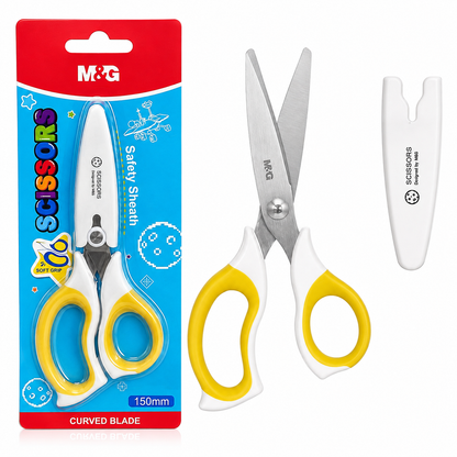 M&G Chenguang Kids Safety Scissors 150mm – Curved Blade, Soft Grip Handle with Protective Safety Sheath - 1pcs - No: ASS913BA