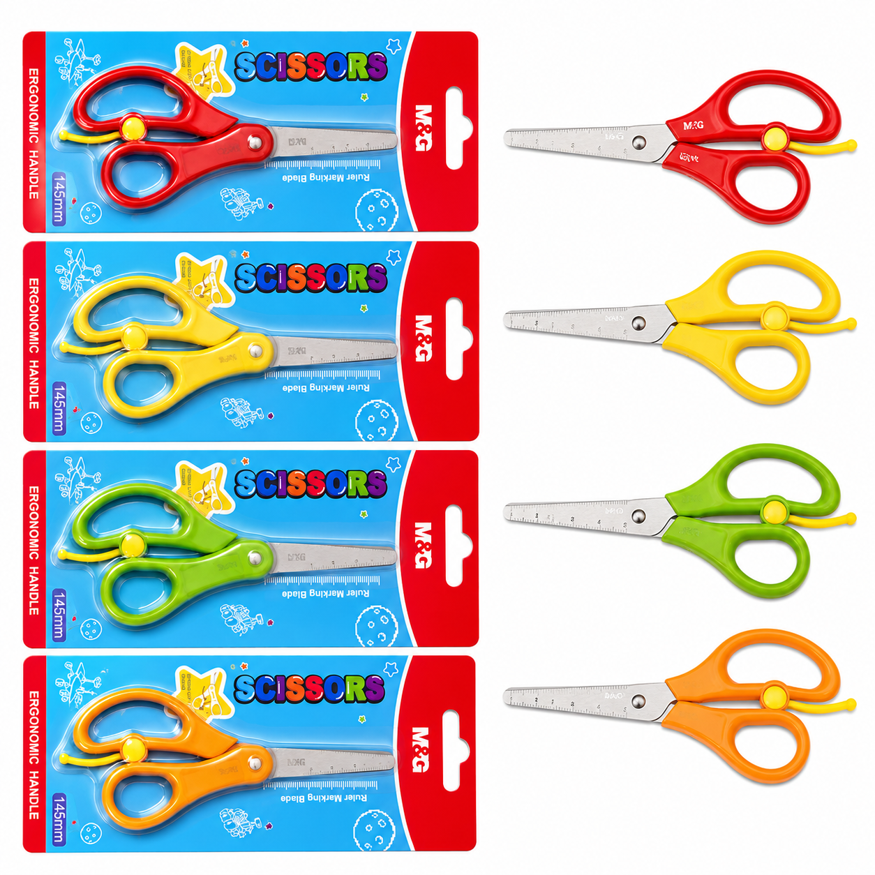 M&G Chenguang Kids Scissors 145mm – Ergonomic Handle, Ruler Marking Blade & Stainless Steel Blades - 1pcs - No: ASS913BF