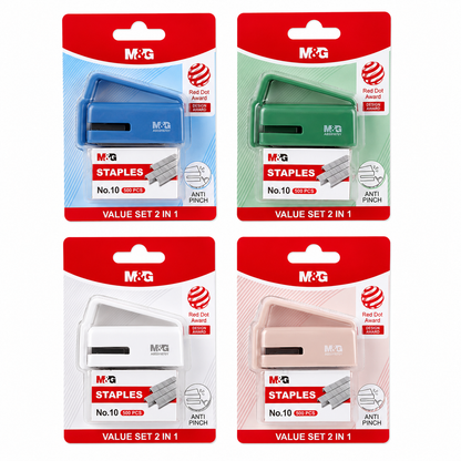 M&G Chenguang No.10 Stapler & Staples Value Set 2-in-1, 500 Staples, Anti-Pinch Compact Stapler - 1pcs - No: ABS916NY