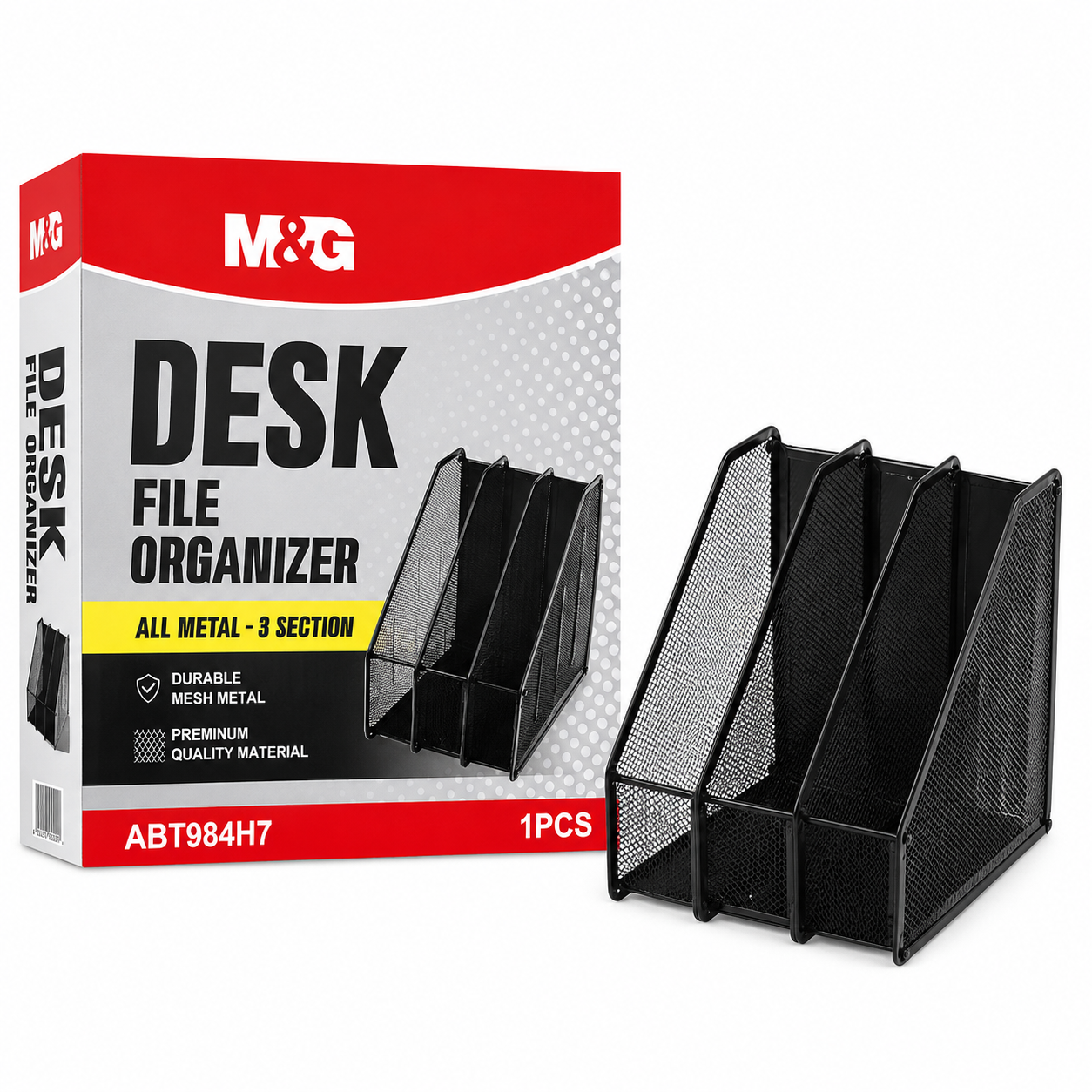 M&G Chenguang Desk File Organizer – 3-Section All-Metal Mesh Document Holder for Office, School & Home - 1pcs - No: ABT984H7