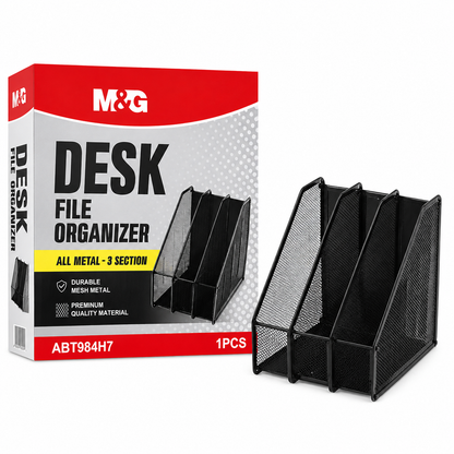 M&G Chenguang Desk File Organizer – 3-Section All-Metal Mesh Document Holder for Office, School & Home - 1pcs - No: ABT984H7