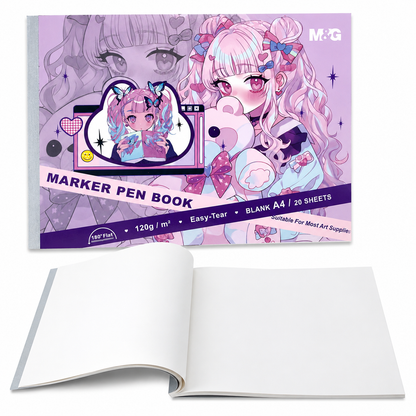 M&G Chenguang Pink Fantasy Marker Pen Book A4 APN0B003 – Blank Art Paper, 20 Sheets, 120gsm, Easy-Tear, 210 × 290mm - 1pcs - No: APN0B003