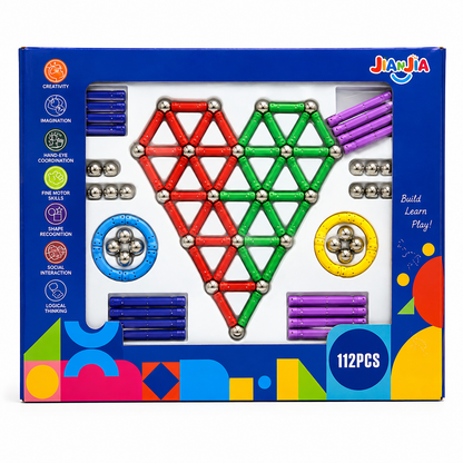 JIAJIA Magnetic Building Blocks Set – 112 Pieces, Magnetic Construction STEM Toy for Kids
