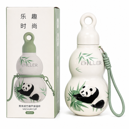 DILLER Gourd-Shaped Vacuum Insulated Stainless Steel Water Bottle with Strap – 360ml Leakproof Flask