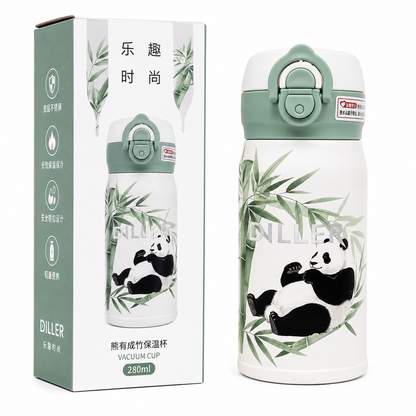 DILLER Panda Vacuum Insulated Water Bottle 280ml – Stainless Steel Thermal Flask with One-Touch Lock Lid