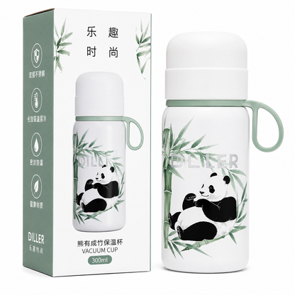 DILLER Panda Vacuum Insulated Bottle with Cup Lid – 300ml Stainless Steel Thermal Flask | Portable Travel Bottle