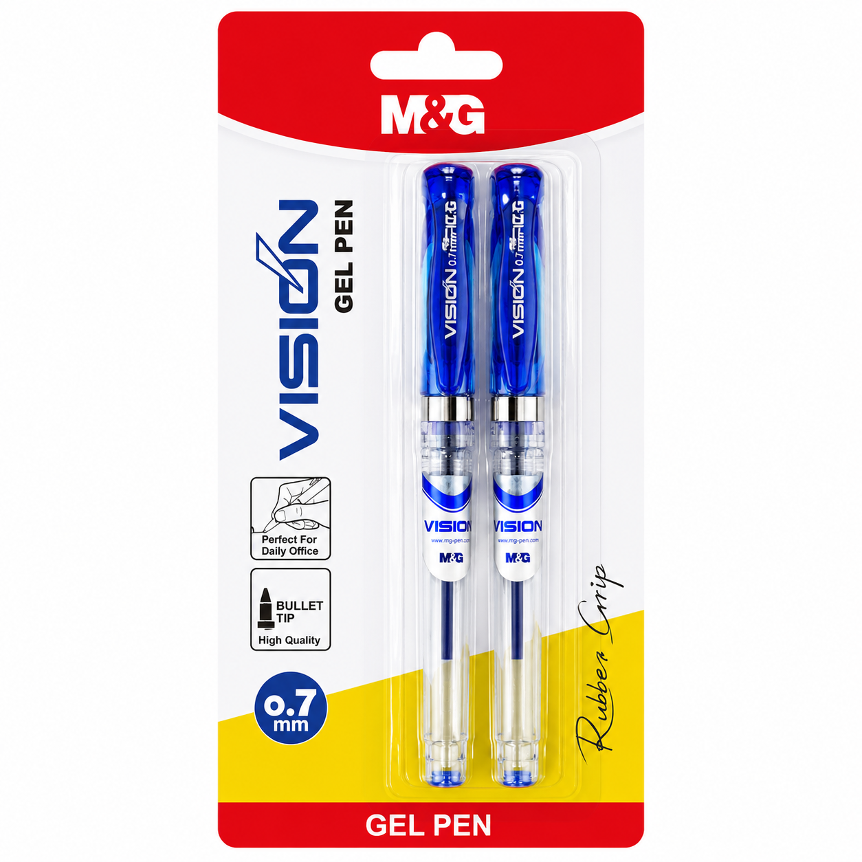 M&G Chenguang Pack of 2 Vision Gel Pen Set – 2 Blue Gel Pens, 0.7mm Bullet Tip  - No: AGP11177