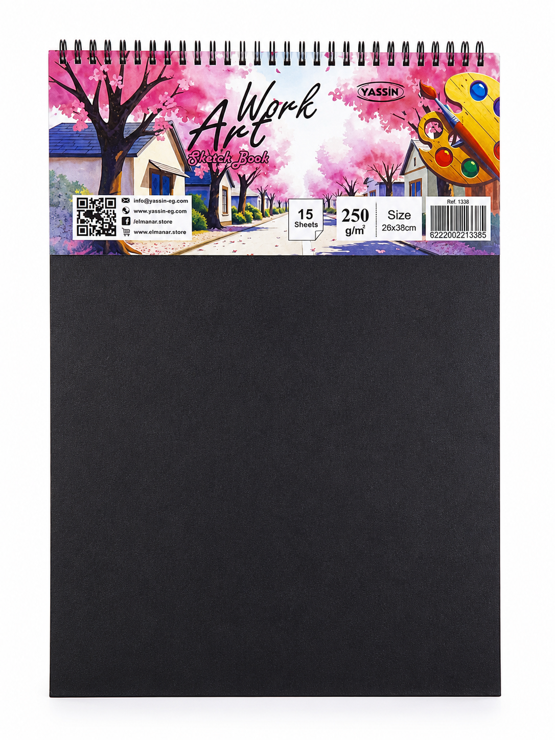 YASSIN Work Art Spiral Sketch Book – 26 × 38 cm, 15 Sheets, 250 GSM Heavyweight Paper for Watercolor, Acrylic, Gouache