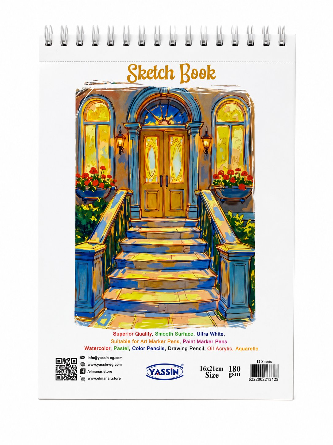 YASSIN Spiral Sketch Book 16 × 21 cm – 180 GSM – 12 Sheets – Premium White Paper for Drawing & Mixed Media