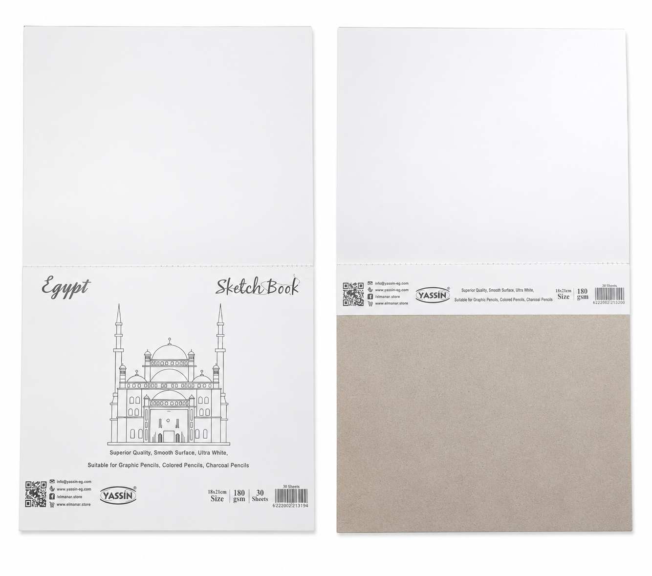 M&G YASSIN Egypt Sketch Book – 18 × 21 cm – 180 GSM – 30 Sheets – Premium White Drawing Paper for Sketching, Graphite, Colored Pencils & Charcoal