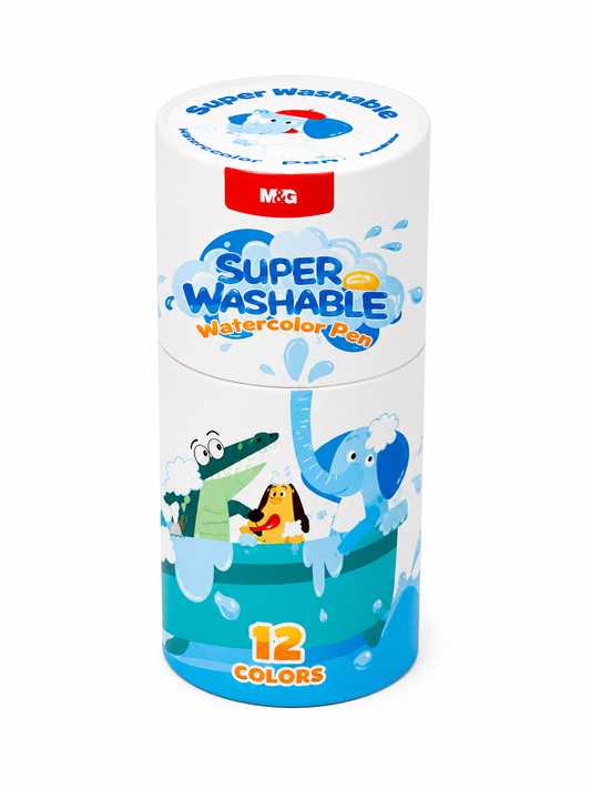 M&G Chenguang Super Washable Watercolor Pens – 12 Colors in Portable Storage Cup With Cute Stamps – 7mm Tip – No: ACP901KQ